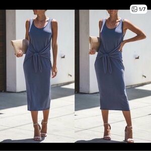 Promesa Slate Blue Tie Front Midi Dress